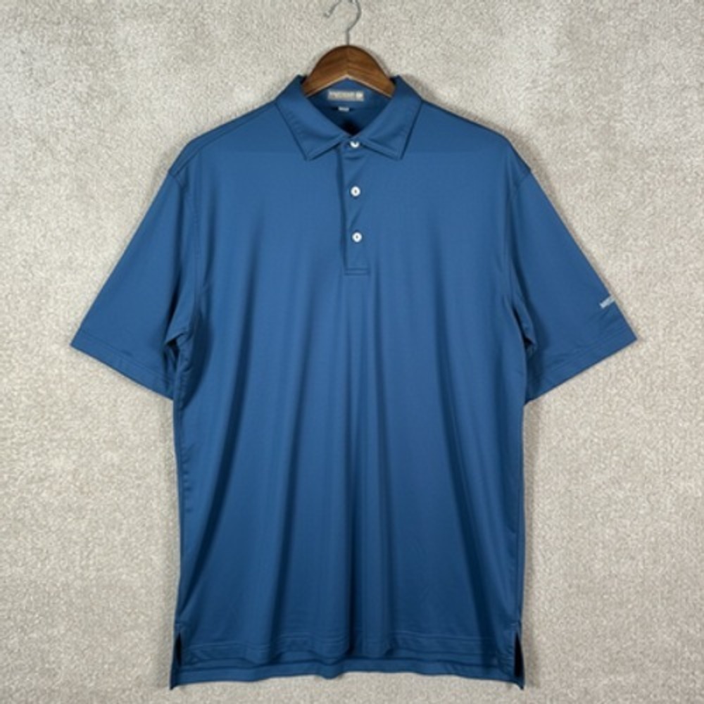 Peter Millar Summer Comfort Polo Shirt Mens Large Blue Golf Stretch Short Sleeve